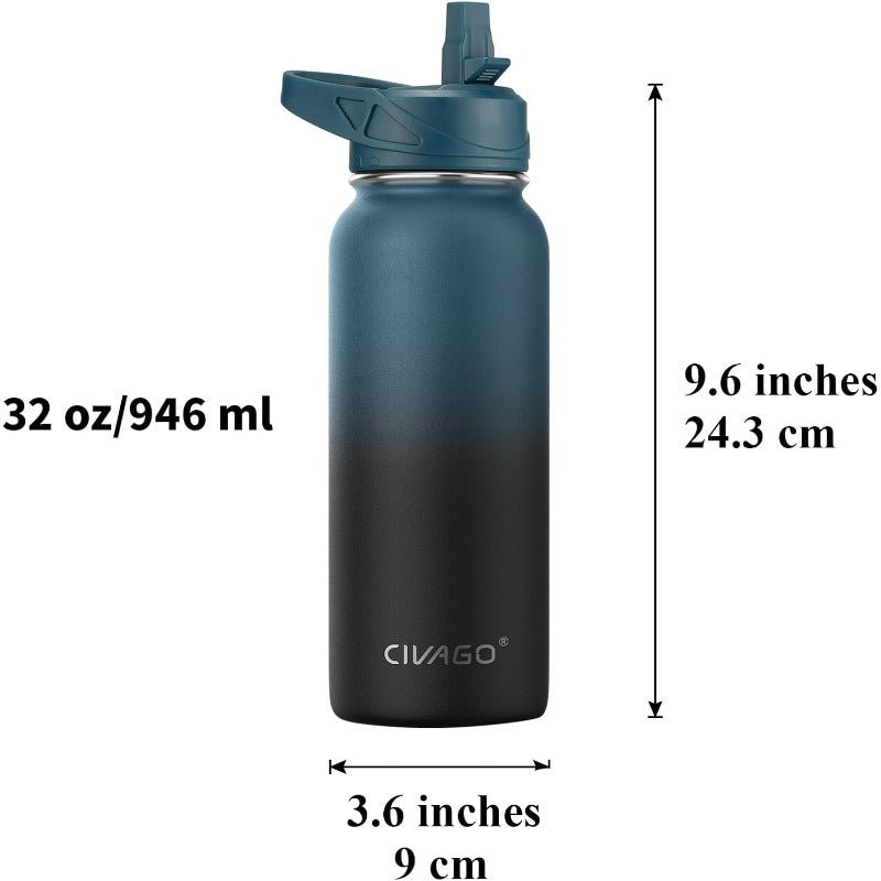 32oz Insulated Water Bottle with Straw Stainl Steel Sports Water Flask Cup with 3 Lids Straw Portable Spout and Handle Lid Double Walled Travel Thermal Canteen Mug Cream, Daily Hydration, Workout Essentials, Sleek Design, Stylish Canteen, Highquality