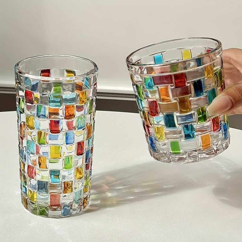 4pcs Colored Glass Mugs Water Mugs Coffee Mugs Premium Feeling Painted Home Whiskey Vintage Beer Mugs, Home Barware, Party Drinkware, Decorative Glassware, Classic Design, Durable Glassware, Handcrafted Mugs, Drinking Glasses, Barware Set