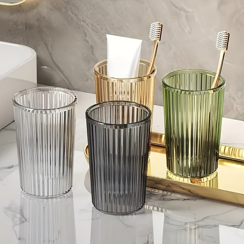 Single, Multiple, Casual Choice Transparent Striped Mouthwash Cup, Bathroom Water Cup, Light Luxury Mouthwash Cup, Suitable for Home, Couples, Student Dormitory Use