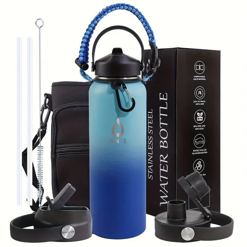 40oz\u002F64oz Insulated Stainless Steel Water Bottle - Double Vacuum Insulated to Maintain Water Temperature - Includes 2 LIDS, Straws And Brushes, Tote Bag And Carrying Ring. Suitable for Outdoor, Office. The Perfect Gift for Holidays And Birthdays