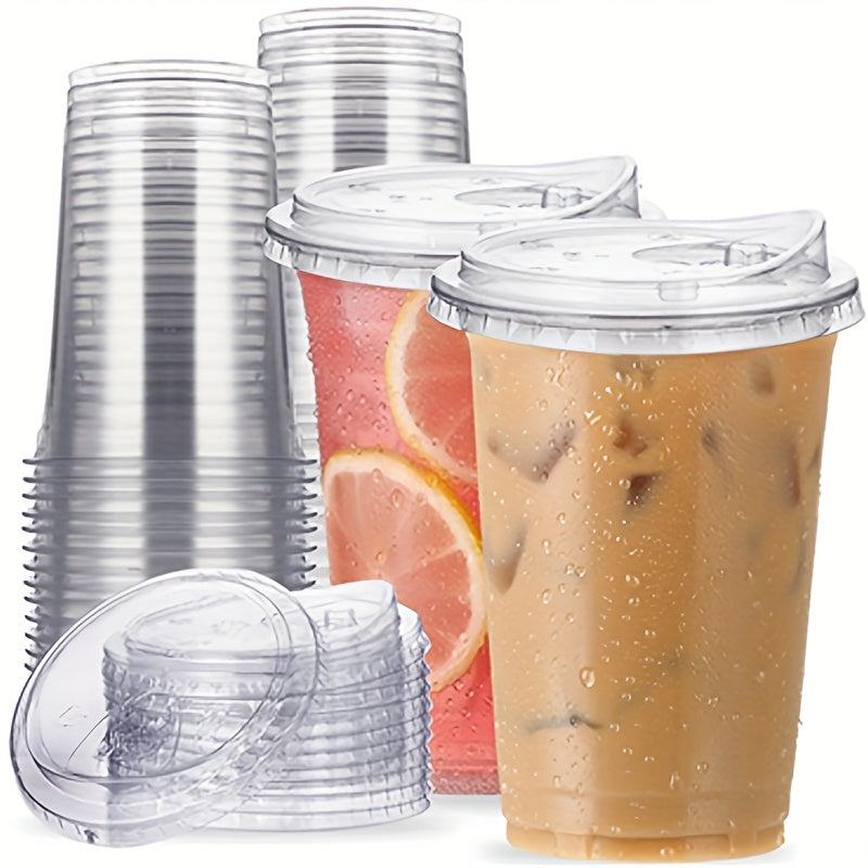 100 Pack- 16oz Plastic Cups with Lids And Straws, Disposable Clear Plastic Cups with Lids for Iced Coffee, Smoothie, Milkshake And Cold Drinks,Suitable for Halloween and Christmas