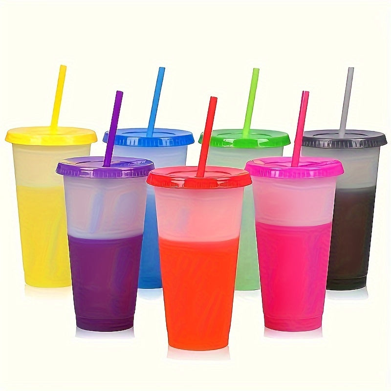 200 Stylish 24Oz Color-Changing Party Cups (With Lids & Straws), Bpa-Free Reusable PP Plastic Travel Tumblers, Juice Drinkware for Travel, Birthdays, Holiday Events & Gatherings, 3.9 Inches X 7 Inches for Halloween, Christmas Event & Party Supplies