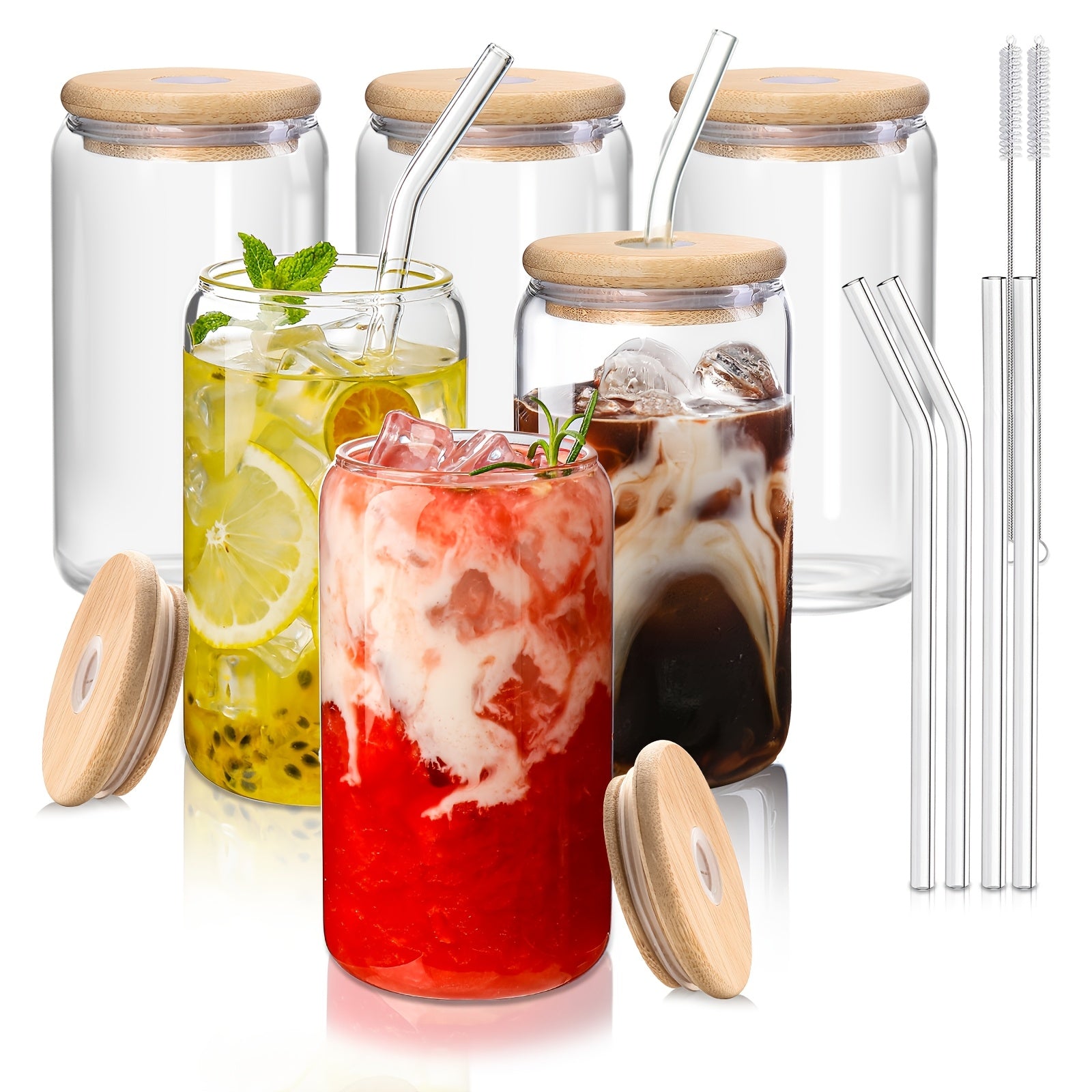 6\u002F8\u002F16pcs Glasses, 16oz Insulated Glasses with Lids And Straws, Jar Glasses for Gifts, Parties, Drinking Glass Sets, Iced Coffee Mugs, Cute Tea Mugs, Homemade Drinking Glasses.