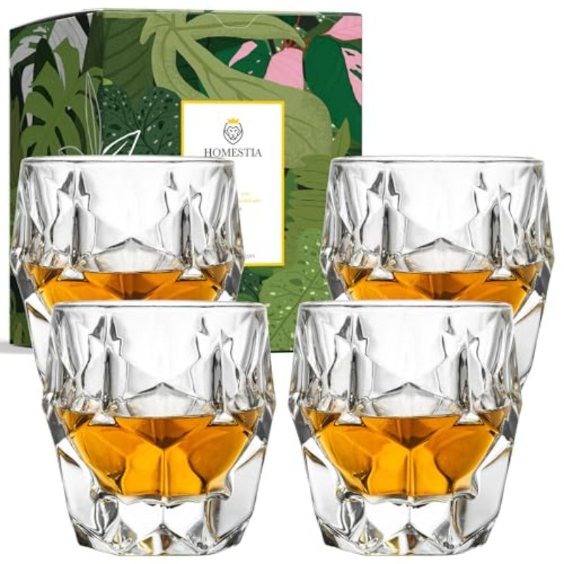 Old Fashioned Whiskey Glasses 8.4 oz 250ml Scotch Glasses Ultra Clear Whiskey Glass for Bourbon and Liquor Set of 4 Glassware Gift for Men Clear Crystal Diamond Glass