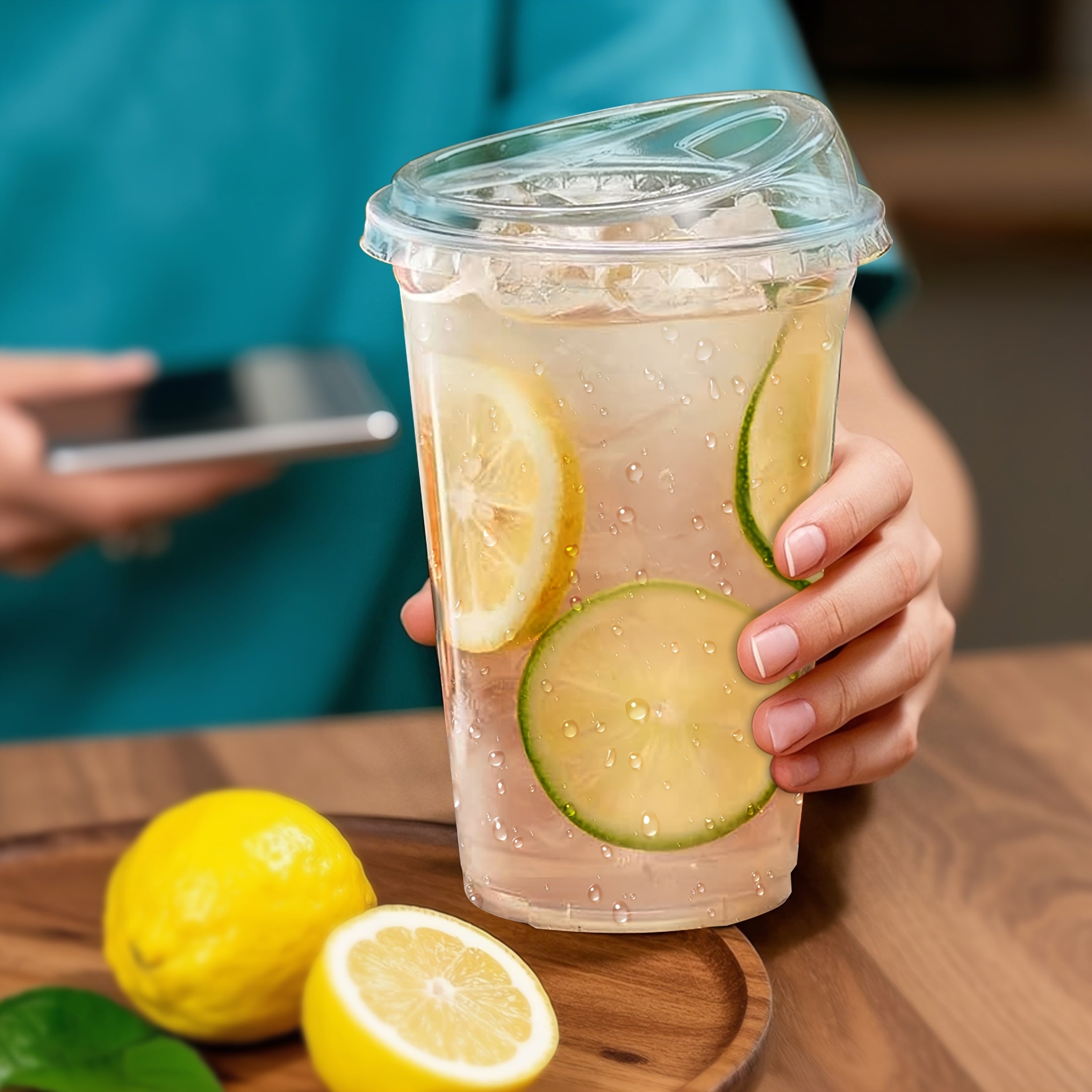 100 Sets of Plastic Cups with Lids, Frozen Cold Drink Storage Containers, Disposable Clear Ice Coffee Cups for Iced Coffees, Smoothies, Milkshakes & Takeout Beverages – Perfect for Halloween and Christmas Parties