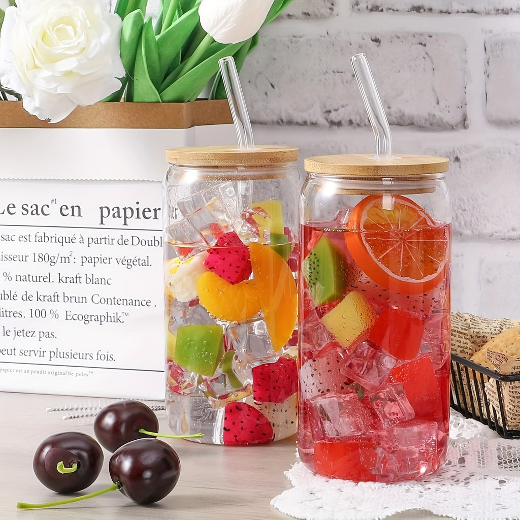 Durable Mason Jar Cups 4\u002F6\u002F8\u002F12\u002F16pcs Durable Mason Jar Glass Cups with Bamboo Lids & Reusable Straws - 18.7oz\u002F550ml Iced Coffee Tumblers for Home, Family Gatherings, and Travel