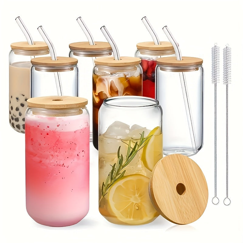 4\u002F6pcs, Glass Cup, 18.7oz\u002F550ml Glass Cup with Lid and Straw, Mason Jar Water Cup, Iced Coffee Cup, Glass Cup with Bamboo Lid,