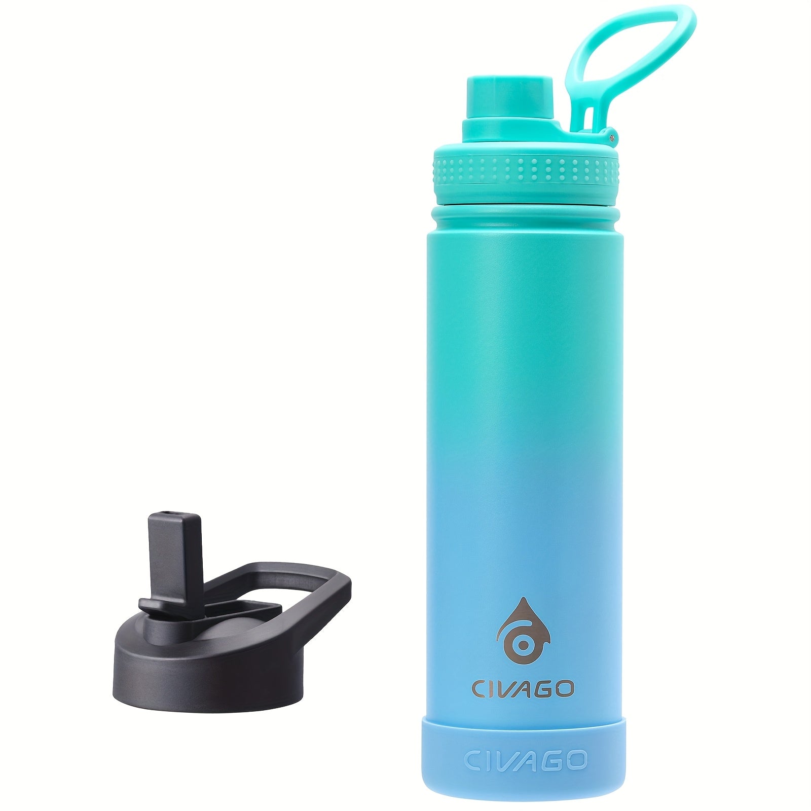 22oz Insulated Water Bottle with Straw Lids (Straw And Spout Lid), Wide Mouth Stainless Steel Tumbler Cup with Handle, Sweat-Free Leak Proof Vacuum Cup Flask, for Sports Hiking Travel Coffee Mug, Durable Metal Canteen BPA Free, 1pc