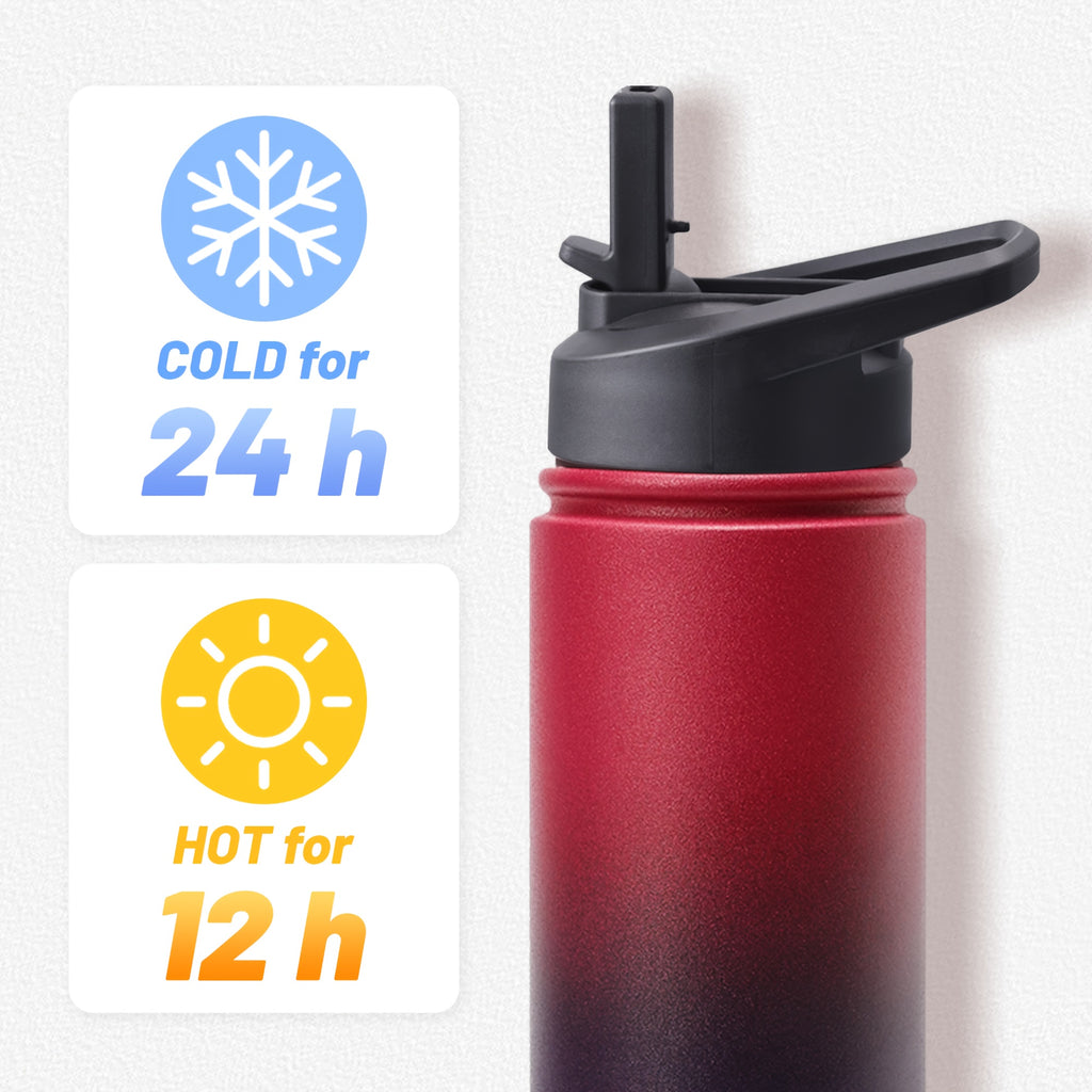 22oz Insulated Water Bottle with Straw Lids (Straw And Spout Lid), Wide Mouth Stainless Steel Tumbler Cup with Handle, Sweat-Free Leak Proof Vacuum Cup Flask, for Sports Hiking Travel Coffee Mug, Durable Metal Canteen BPA Free, 1pc