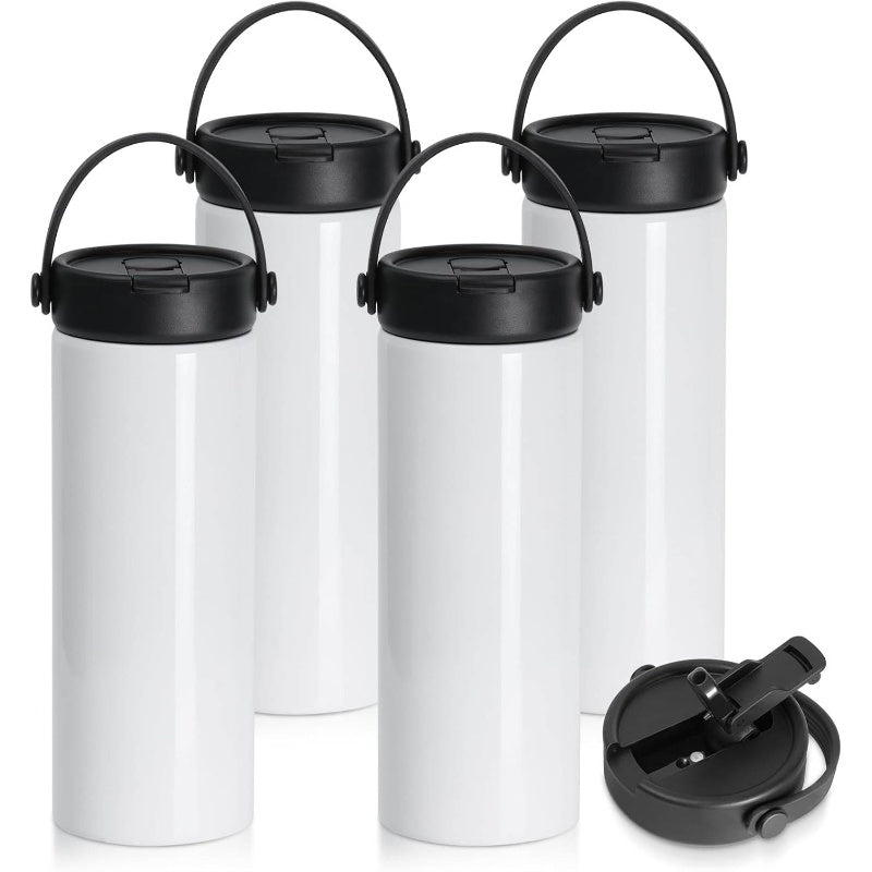 4 Pack Sublimation Bottle Blanks 30 OZ 900 ML Sports Wide Mouth Vacuum Insulated Straight Tumblers with Flip Straw and Portalbe Handle
