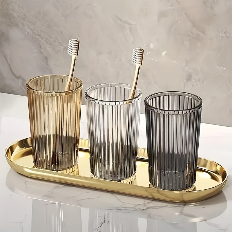 Single, Multiple, Casual Choice Transparent Striped Mouthwash Cup, Bathroom Water Cup, Light Luxury Mouthwash Cup, Suitable for Home, Couples, Student Dormitory Use