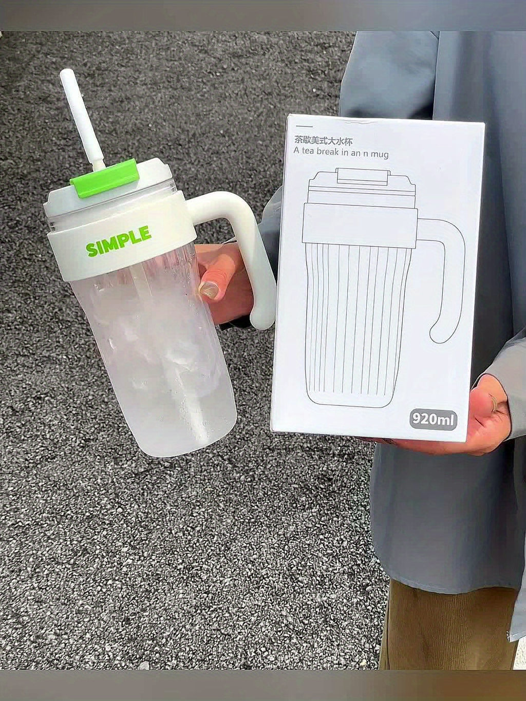 5pcs 30.4oz mixed color plastic water cup, double mouth large capacity portable drink cup, handle car cup, outdoor travel sports water bottle with straw, holiday gift