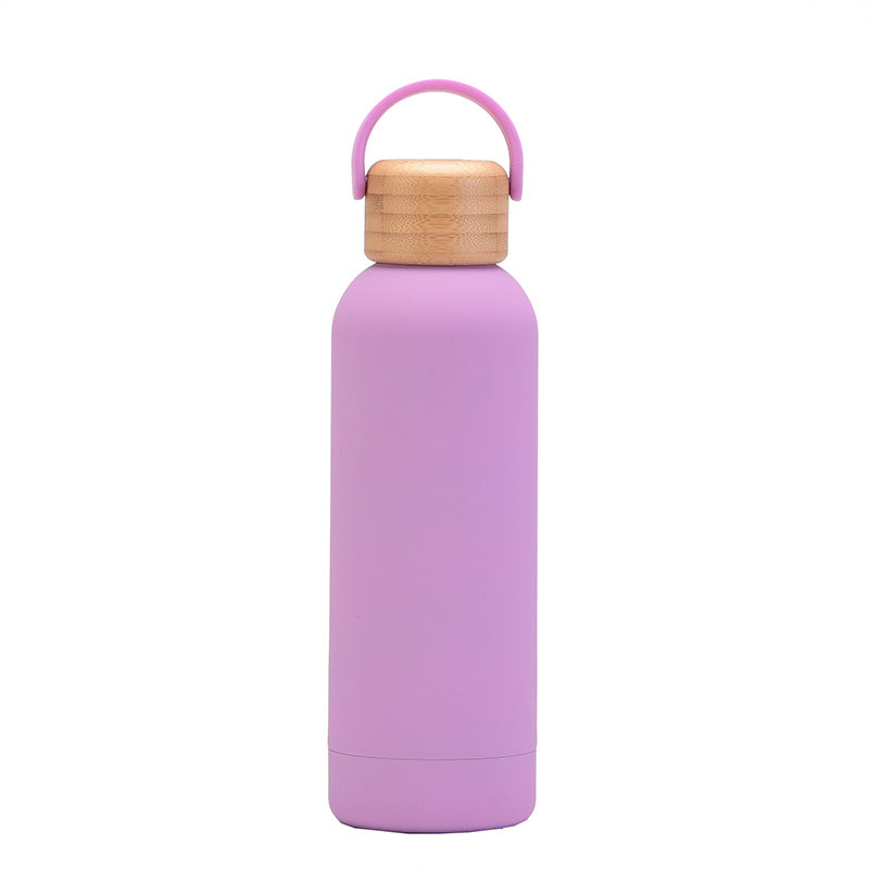 Stainless Steel Insulated Insulated Bottle Cup with Bamboo Lid & Handle - Leakproof Portable Water Bottle, Multi-Color Options (Pink, Green, Grey, Orange, Purple, Red, Brown) | 304 Stainless Steel, Microwave Safe, Logo Printing for Outdoor, Gym