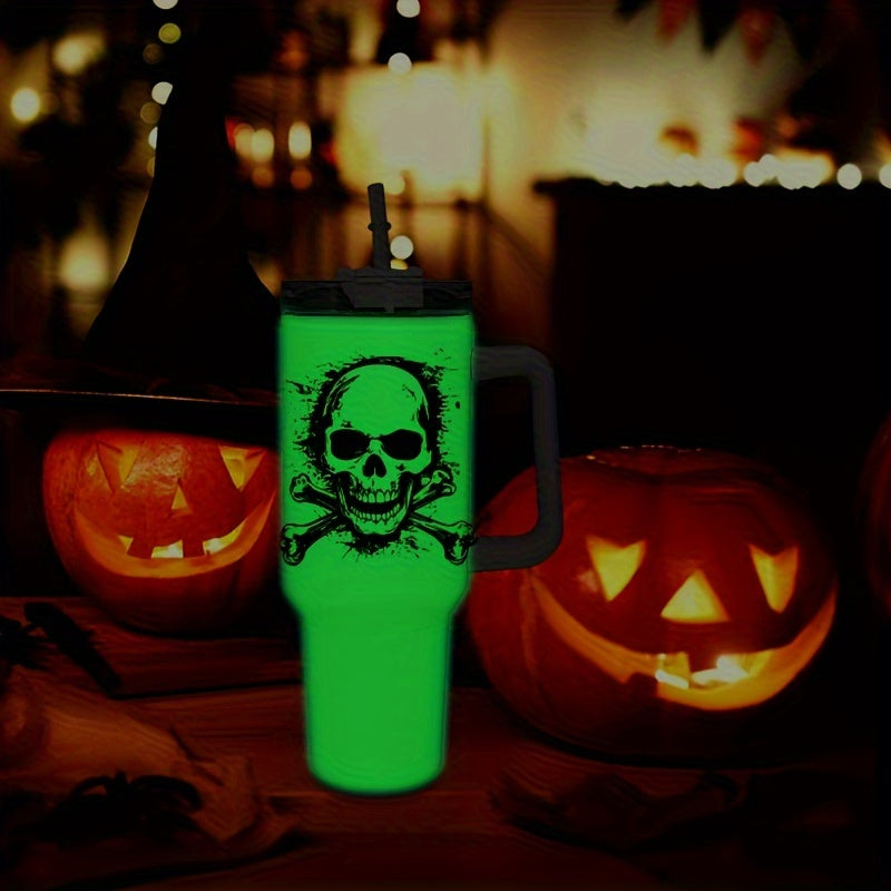 12pcs, 40oz Sublimation Tumbler Glow In The Dark Bottle with Handle and Straw Lid, Stainless Steel Vacuum Insulated Mug, Portable Large Capacity Cup, for Outdoor Sports, Travel & Camping, Gift