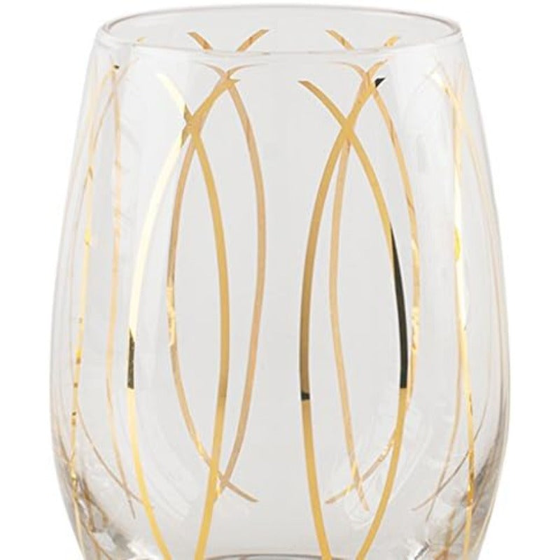 Cheers Etched Crystal Stemless Wine Glasses 470 ml Gold Effect Set of 4