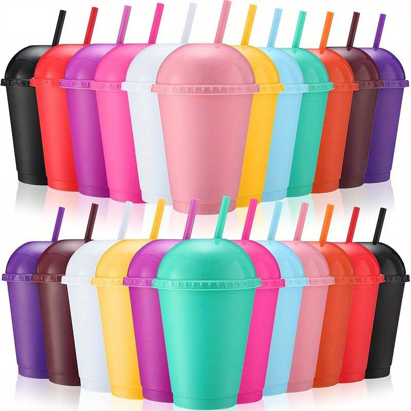 Hsei 24 Pack Glitter Plastic Cups with Dome Lids Straws 16 oz Reusable Tumbler Bulk Iced Coffee Colorful Clear Cold Water Bottle Travel Mug Cup for Birthday Bachelor Party Supplies (Classic Color)