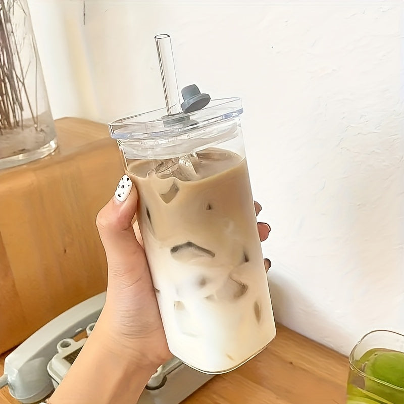 4pcs\u002F6pcs Straw Square Glass Drinking Cup With Lid, Iced Coffee Cup, Cute Anti-Dump Cup, Perfect For Travel, Workout, Hydration, Suitable For Anniversary Holiday Gifts, Dinner Sharing