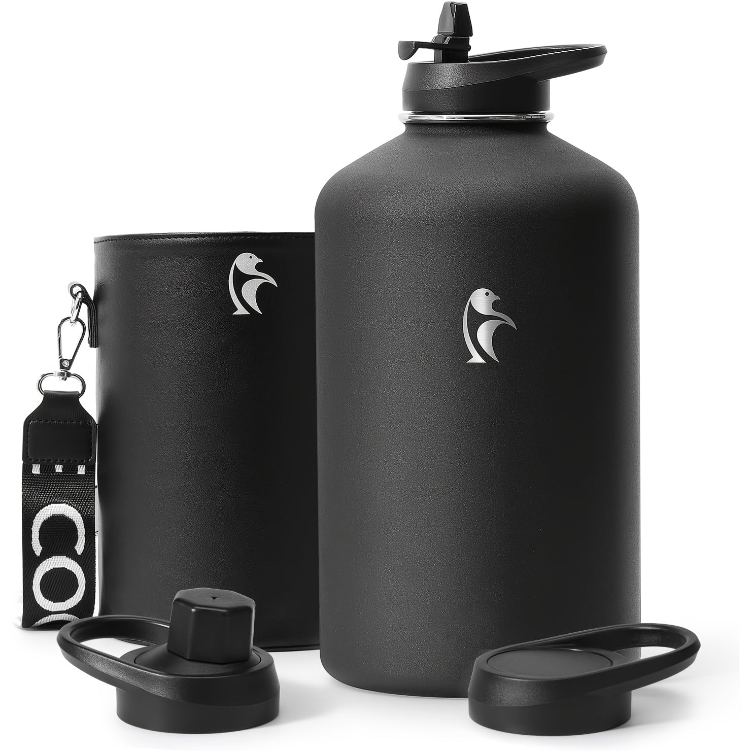 64\u002F128 Oz Water Bottle Insulated With PU Leather Sleeve, Half Gallon Water Bottle Color Contrast With Straw Lids, Stainless Steel Metal Large Water Jug, Keep Cold 48h Hot 24h, Black\u002FPurple