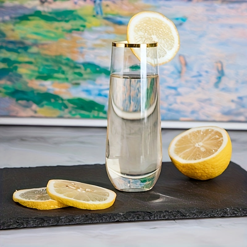 36\u002F48\u002F100pcs Stemless Plastic Champagne Flutes, 9oz Golden Rim Plastic Champagne Glasses, Clear Plastic Toasting Glasses, Unbreakable, Shatterproof Roostertail Cups for Party\u002Fwedding, Hand Washable And Reusable