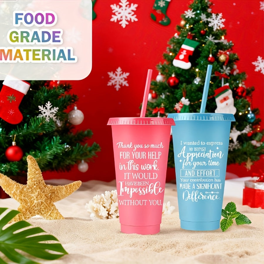 80pcs Employee Appreciation Tumblers Bulk Thank You Cup Graduation Gift 24oz Inspirational Plastic Tumblers with Lids And Straws for Teacher Nurse Team Staff Coworker Volunteer, Halloween Thanksgiving Christmas Party Cups