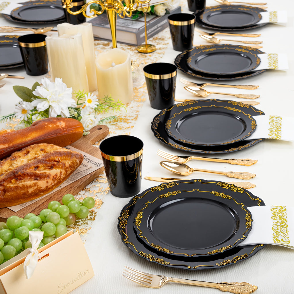 100\u002F200 Golden And Black Plastic Cups 10 Oz Elegant Golden Rimmed Plastic Cups, Noble And Steady Temperament Choice, Party Cups Fancy Disposable Wedding Cups, Suitable For Family Gatherings, Afternoon Tea, Parties