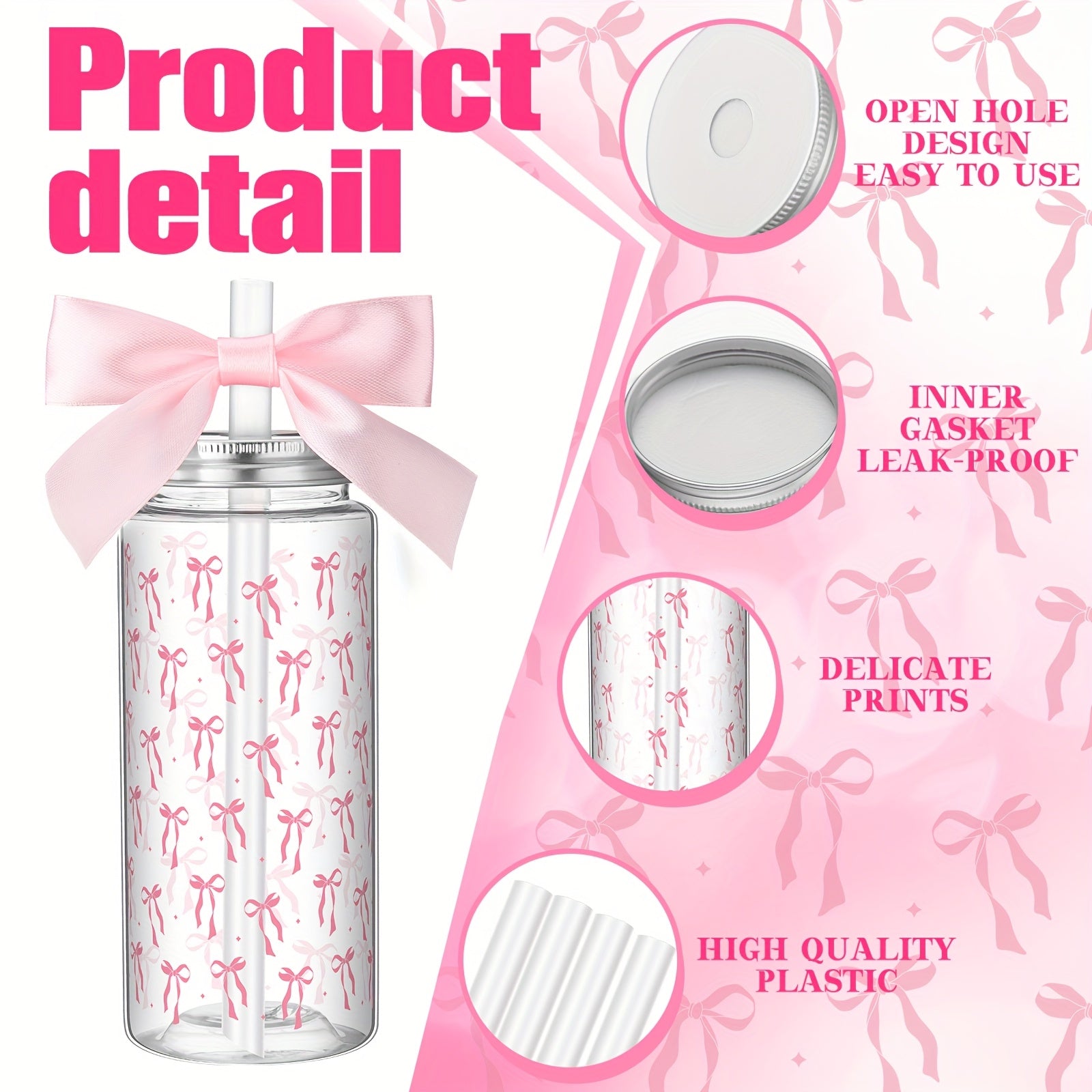 24pcs Pink Bow Plastic Cups Coquette Bow Aesthetic Cup with Lids And Straws 14 Oz Reusable Cute Bow Plastic Tumbler with Ribbon Bow for Women Birthday Bridal Shower Wedding Party Supplies Halloween&Christmas