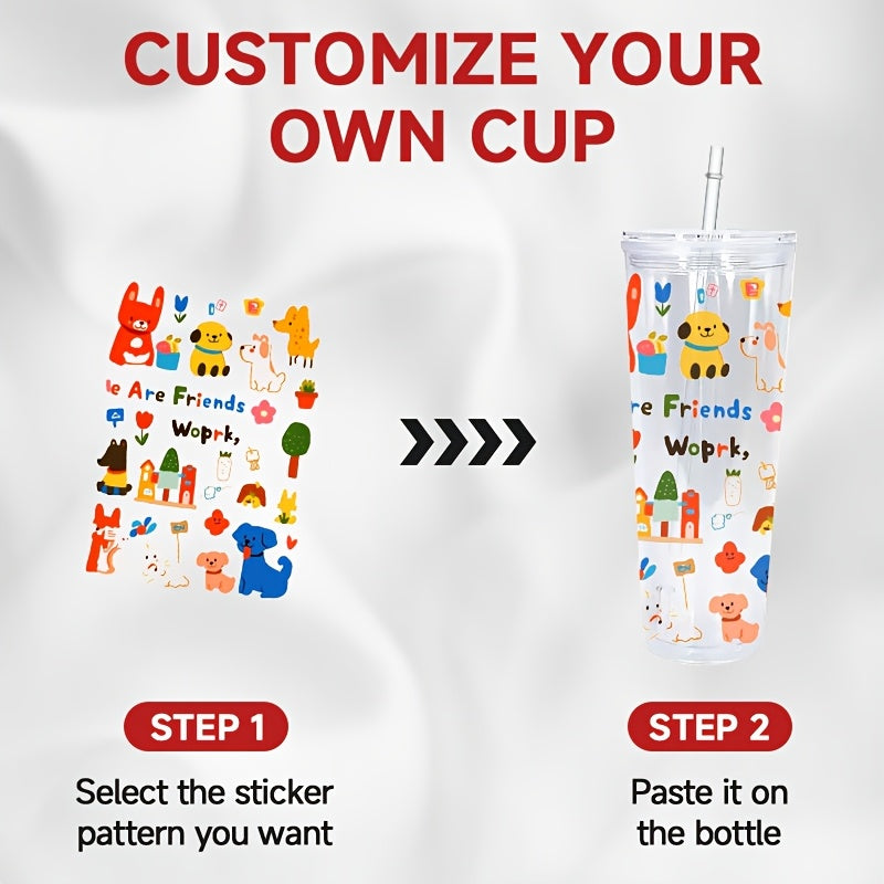 25pcs 24oz Clear Double-Wall Plastic Tumblers with Pre-Drilled Holes, Lids & Straws - BPA-Free, Hand Wash Only, Perfect for Snow Globe Cups & DIY Crafts, Featuring Cute Cartoon Animal Designs, Snowflake Craft