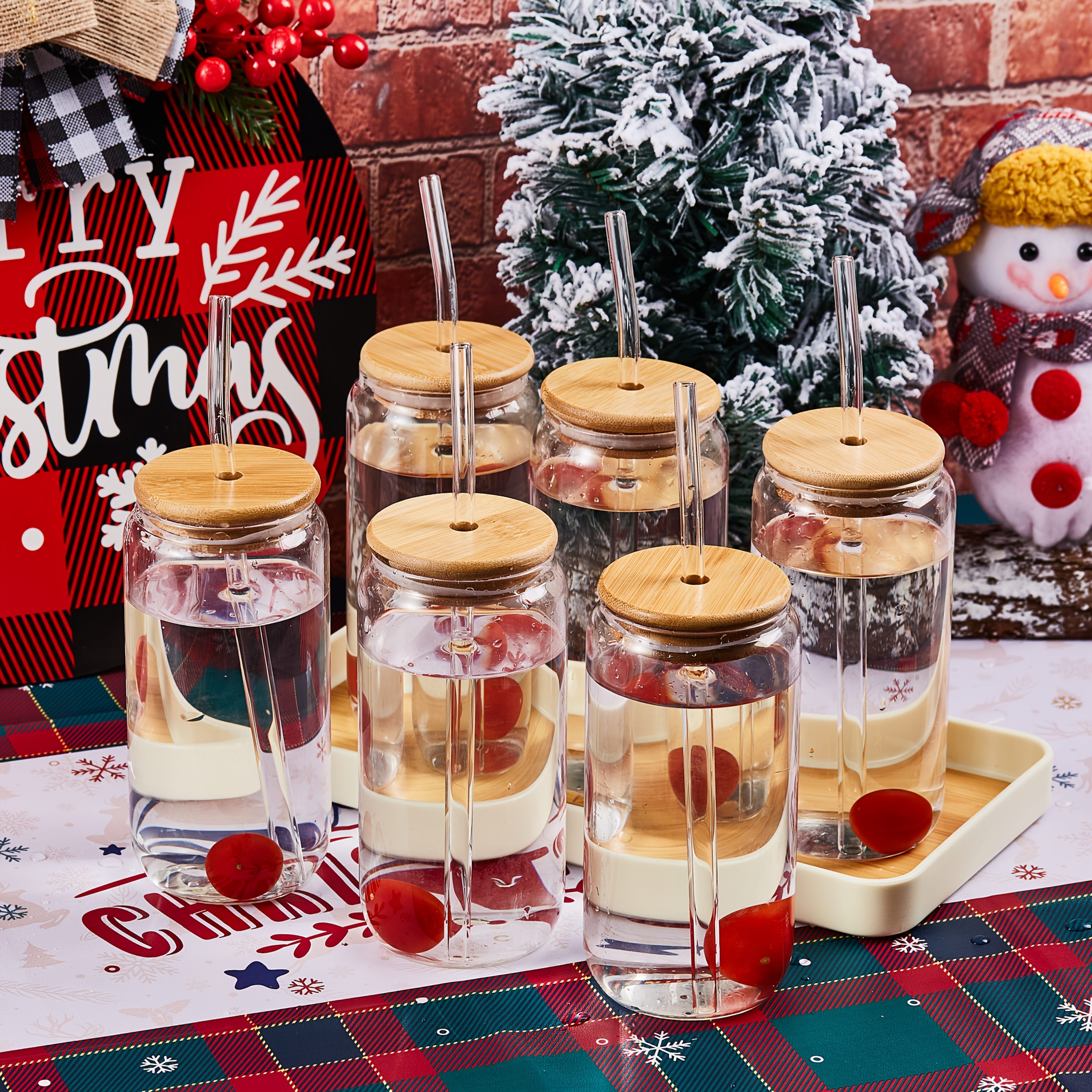 6pcs, 18.6oz\u002F550ml, Including Lid, Straw, Straw Brush Glass Cup Set. The Elegant Shape Of The Drinking Cup Is An Ideal Gift, And The Can Shaped Glass Cup Is Suitable for Any Beverage And Occasion