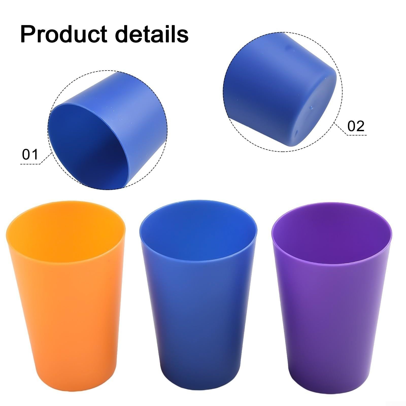6-Piece Colorful Plastic Drinking Cup Set, Durable and Stackable, Suitable for Fruit Juice, Milk, Coffee, Ice Cream, Microwave and Dishwasher Safe, Kitchen Cup