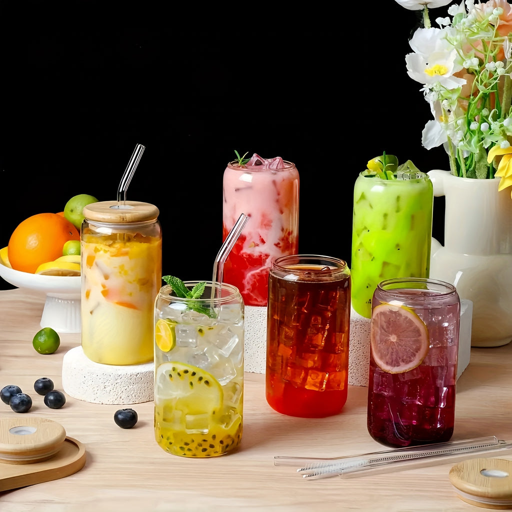 Durable Mason Jar Cups 4\u002F6\u002F8\u002F12\u002F16pcs Durable Mason Jar Glass Cups with Bamboo Lids & Reusable Straws - 18.7oz\u002F550ml Iced Coffee Tumblers for Home, Family Gatherings, and Travel