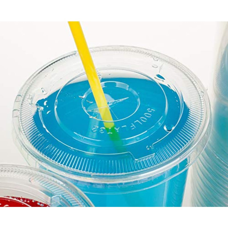 Cup series 32oz Clear Plastic cups with Flid lids with X hole 25sets, Disposable Drinkware, Catering Essentials, Functional Cups, Stackable Cups, Durable Plastic, Pet Film Coating, Plastic Drinkware, Lidded Cups