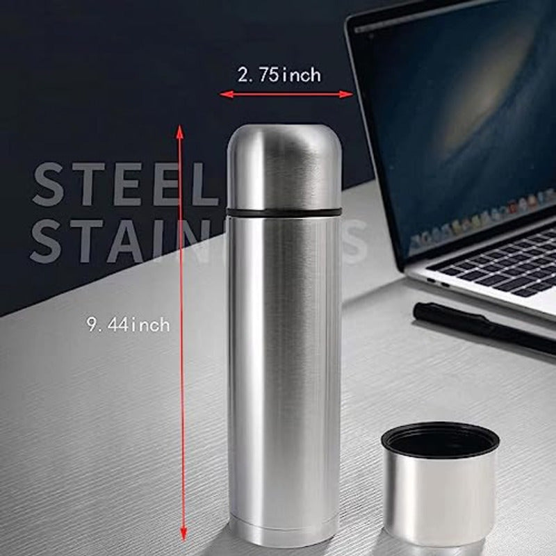 Stainless Steel Thermal Bottle Insulated Bottle for Hot and Cold Drinks Travel Coffee Mug with Cup Water Flask Vacuum Insulated Tumbler 17oz 500ml Silvery