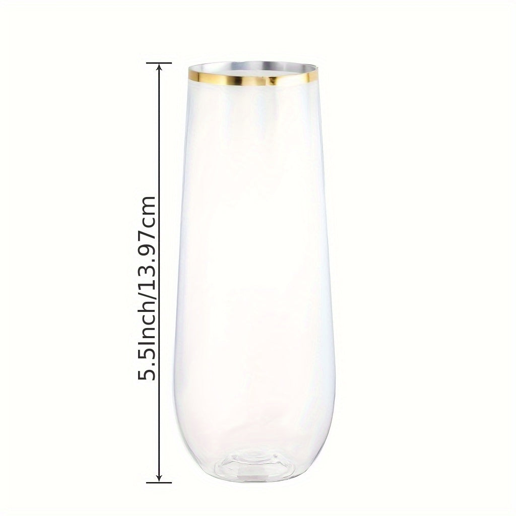 36\u002F48\u002F100pcs Stemless Plastic Champagne Flutes, 9oz Golden Rim Plastic Champagne Glasses, Clear Plastic Toasting Glasses, Unbreakable, Shatterproof Roostertail Cups for Party\u002Fwedding, Hand Washable And Reusable
