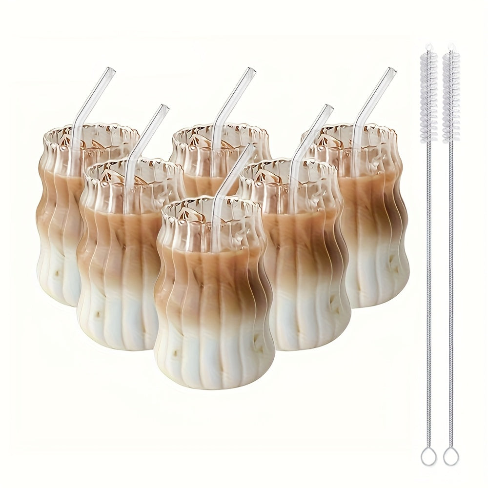 BPA-Free Glass Coffee Cups 4pcs\u002F6pcs BPA-Free Borosilicate Glass Coffee Cups with Straws | U-Shaped Insulated Tea Cups for Cold Drinks, Cloud Design, Hand Wash Only, Perfect for Labor Day & Thanksgiving Gifts