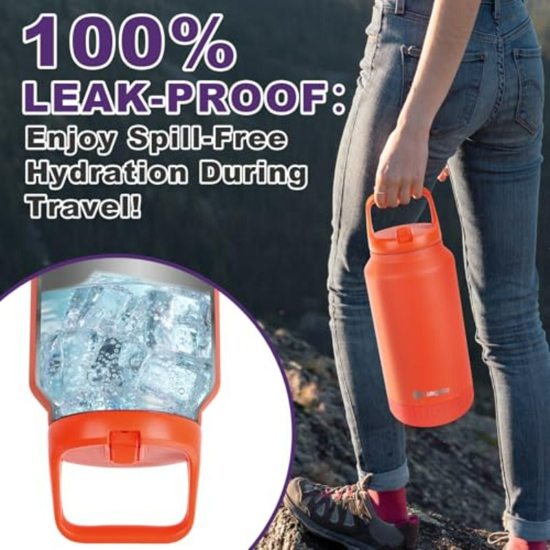 64oz Half Gallon Insulated Water Bottle with Flip Straw Lid & Handle, Leakproof Insulated Bottle Flask for Hot\u002FCold Drinks, 12H Cold & 9H Hot Retention, Pink-Purple Gradient Tumbler, Wide Mouth & Non-Slip Base