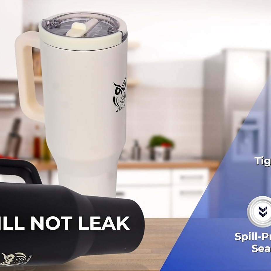 40oz Insulated Stainless Water Bottle Tumbler with Handle & Flip Straw Lid - Leak-Proof Insulated Bottle Mug, Hot\u002FCold Retention, 304 Stainless Travel Insulated Bottle for Gym,, Camping,, - Replacement Lid, Straw & Brush Included