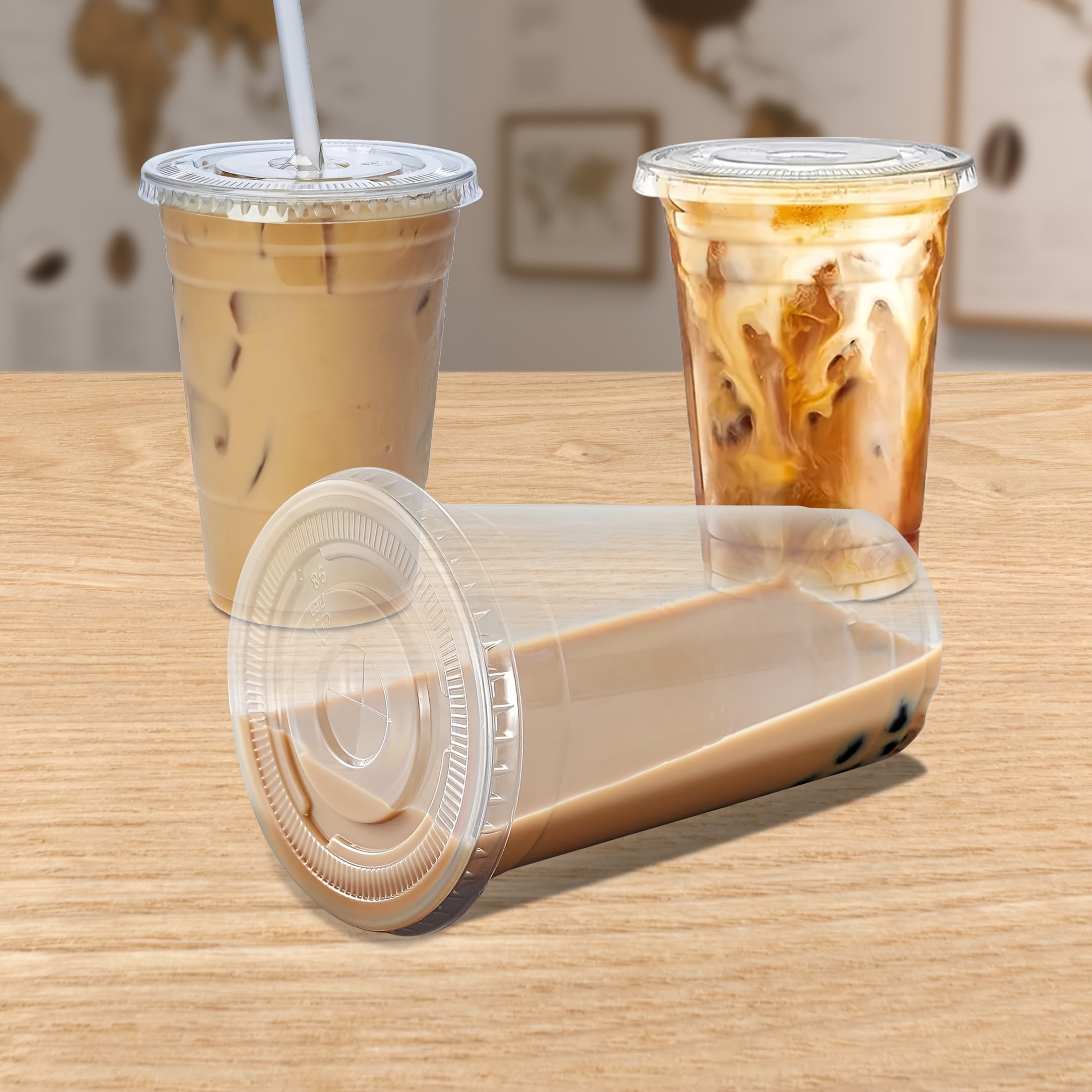 50 Sets 12oz-16oz-20oz-24oz Disposable Plastic Cups with Lids & Straws - Coffee Cold Drink Cups for Holiday Party, Halloween party, Christmas gatheringTravel, Home & Office Use, Disposable Cup, Cups Disposable