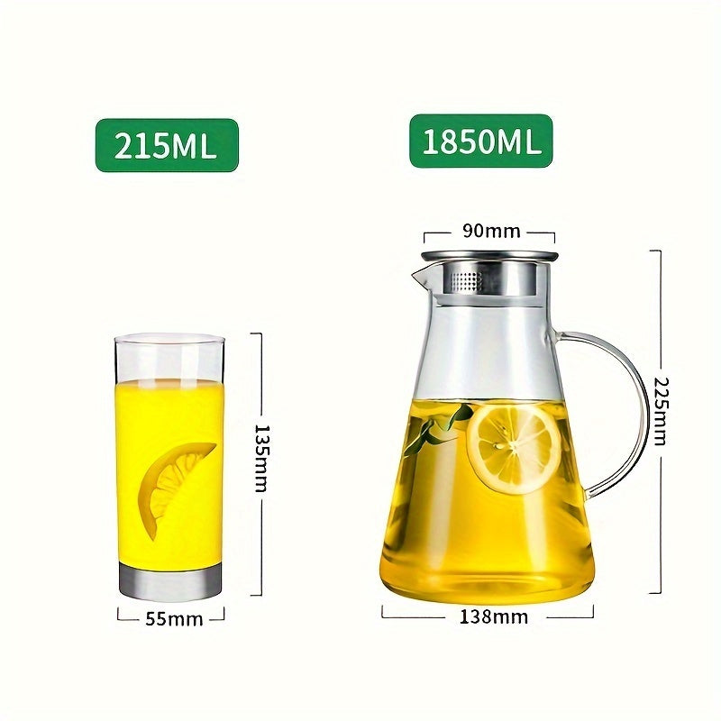 Glass Pitcher Set 7pcs Glass Pitcher Set - Jug with 6 Water Glasses Tumbler Cups - Heat Directly Lid Carafe Jug with Spout Handle for Hot\u002FCold Tea Beverage