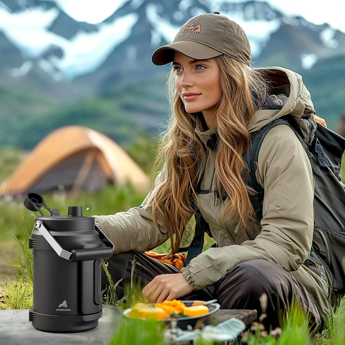 POWCAN 1 Gallon (128oz) Stainless Steel Insulated Water Bottle - 48H Hot\u002FCold Leakproof Insulated Bottle with Straw Lid & Dual Handle, Heavy-Duty 304 Grade Large Jug for Gym, Camping, Travel,, Work - -Roll Base, Wide Mouth Tumbler