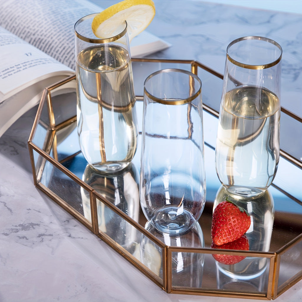 36\u002F48\u002F100pcs Stemless Plastic Champagne Flutes, 9oz Golden Rim Plastic Champagne Glasses, Clear Plastic Toasting Glasses, Unbreakable, Shatterproof Roostertail Cups for Party\u002Fwedding, Hand Washable And Reusable