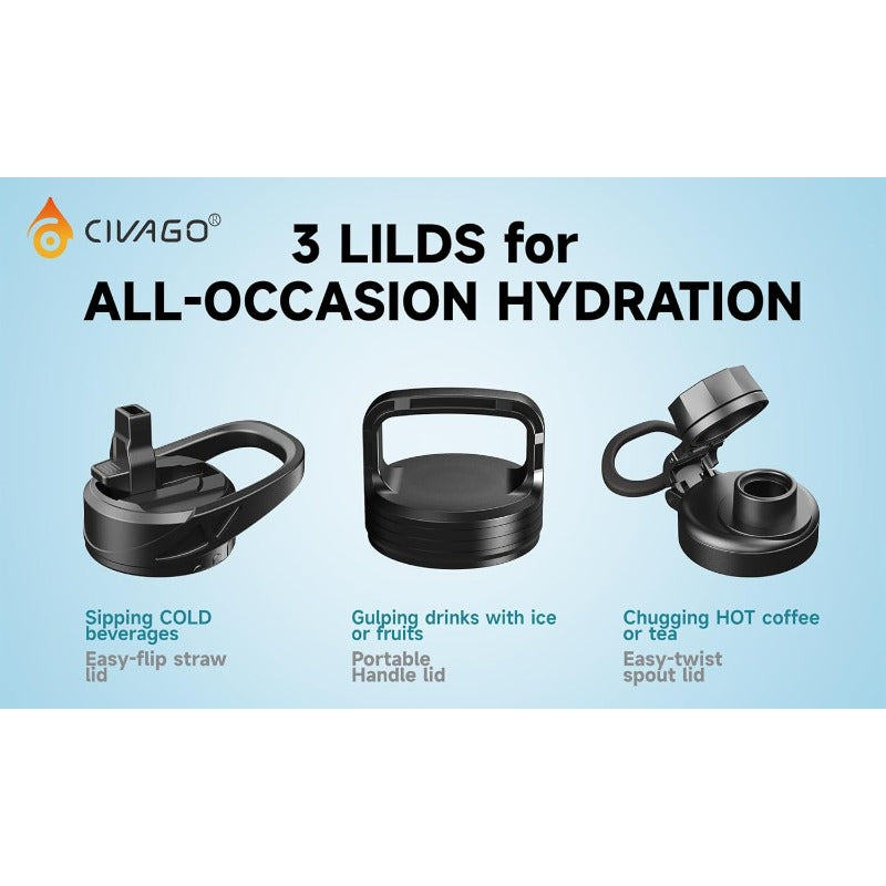 32oz Insulated Water Bottle with Straw Stainl Steel Sports Water Flask Cup with 3 Lids Straw Portable Spout and Handle Lid Double Walled Travel Thermal Canteen Mug Cream, Daily Hydration, Workout Essentials, Sleek Design, Stylish Canteen, Highquality