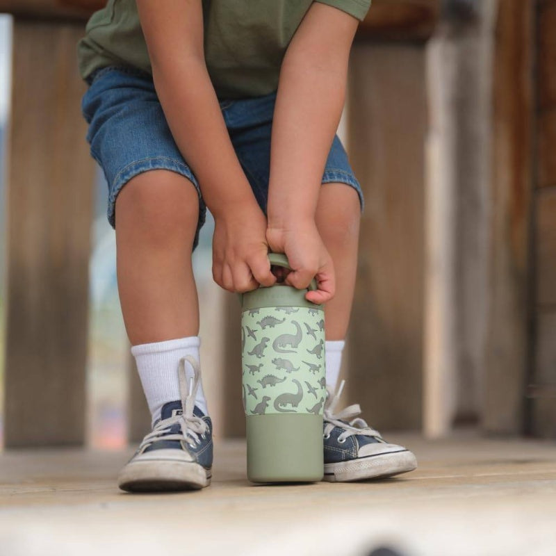 14oz Insulated Stainless Steel Thermos Bottle - Leakproof, BPA-Free, Dishwasher Safe, Cute Dinosaur design (Mint green with) - Thermal Cup for Gym, Travel, School, Office - Keeps Drinks Hot\u002FCold for Hours - Ideal ' Thermos