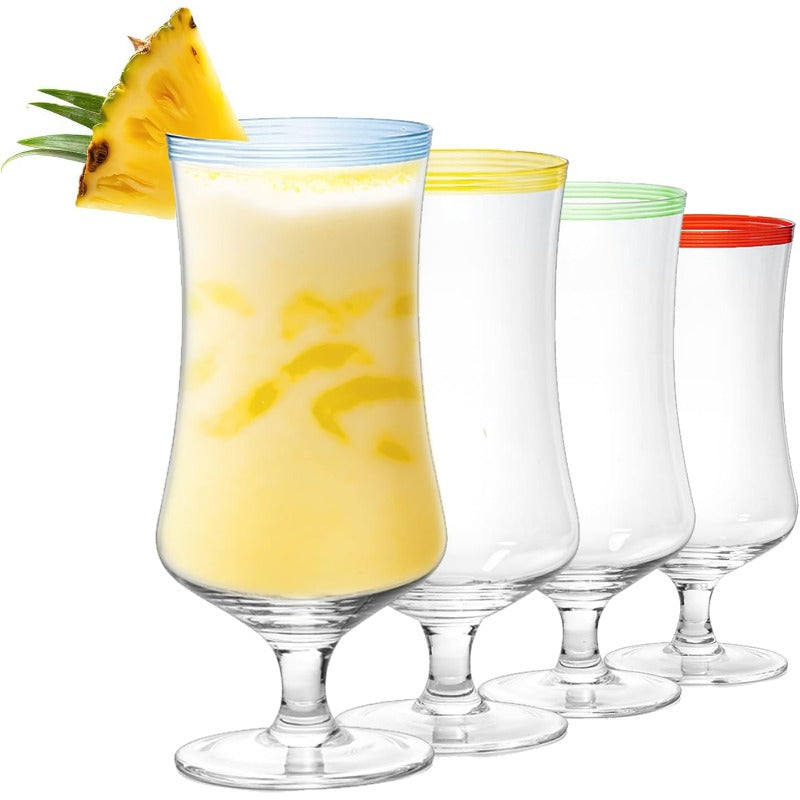 Pina Colada Daiquiri Frozen Cocktails and Juice Glasses Hurricane Glassware Large 17oz 4 Set Tropical Cocktail Tall Stemmed Crystal Grande Cups Tulip Shaped for Bar Drinks Bloody Mary Mai Tai
