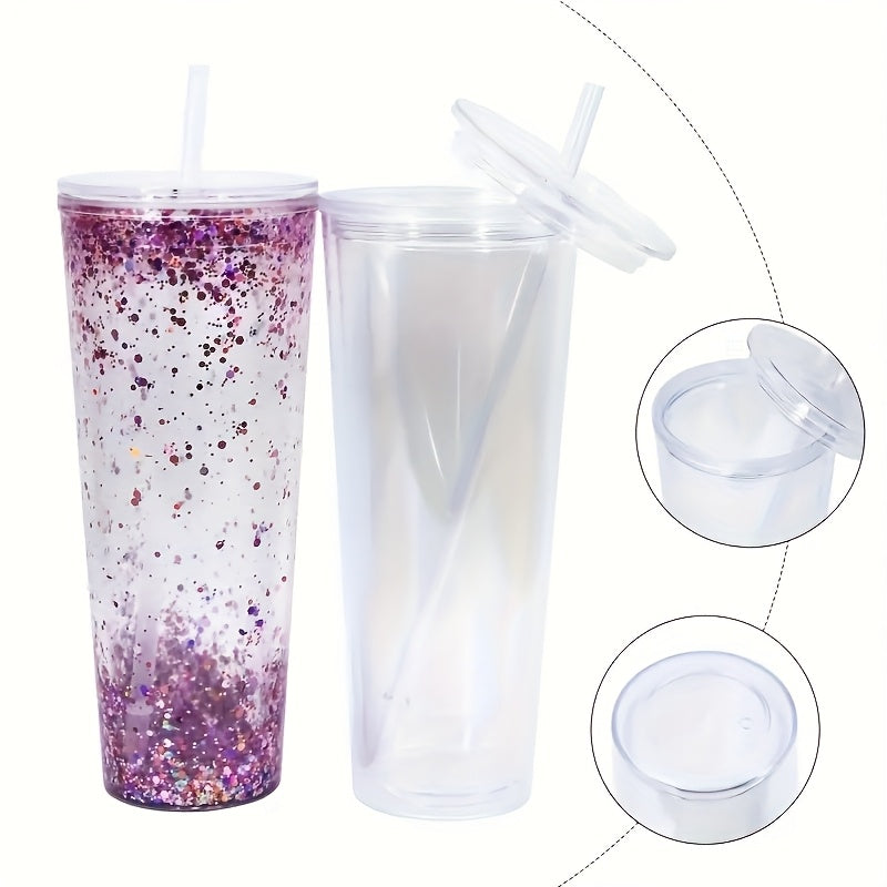 25pcs 24oz Clear Double-Wall Plastic Tumblers with Pre-Drilled Holes, Lids & Straws - BPA-Free, Hand Wash Only, Perfect for Snow Globe Cups & DIY Crafts, Featuring Cute Cartoon Animal Designs, Snowflake Craft