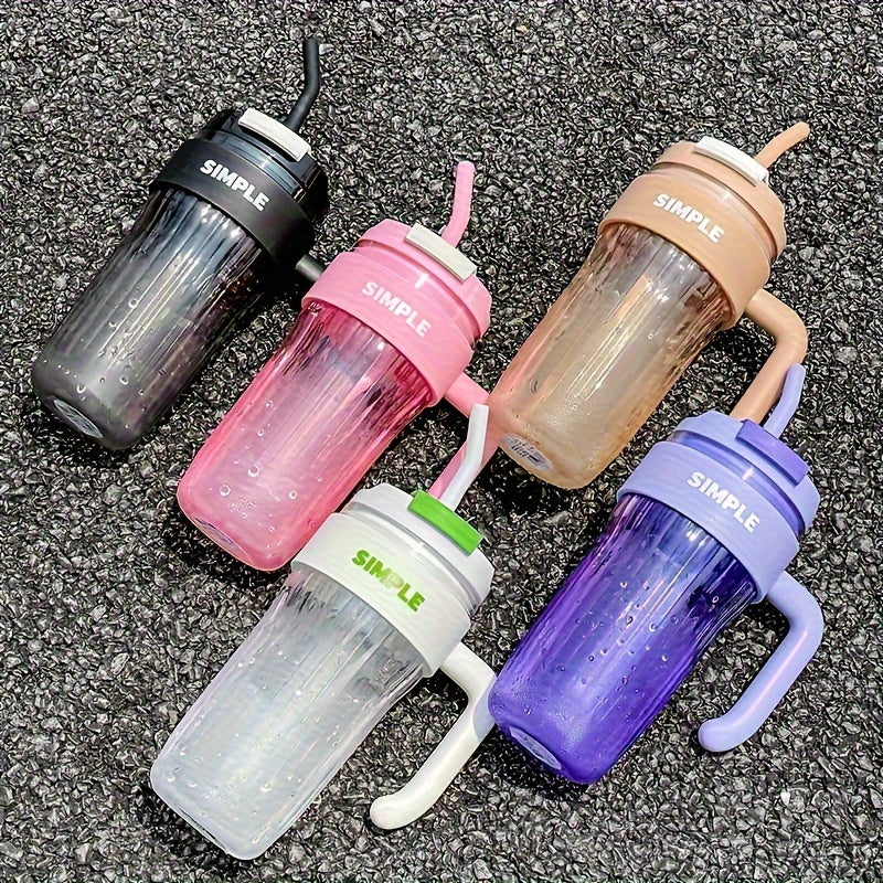 5pcs 30.4oz mixed color plastic water cup, double mouth large capacity portable drink cup, handle car cup, outdoor travel sports water bottle with straw, holiday gift