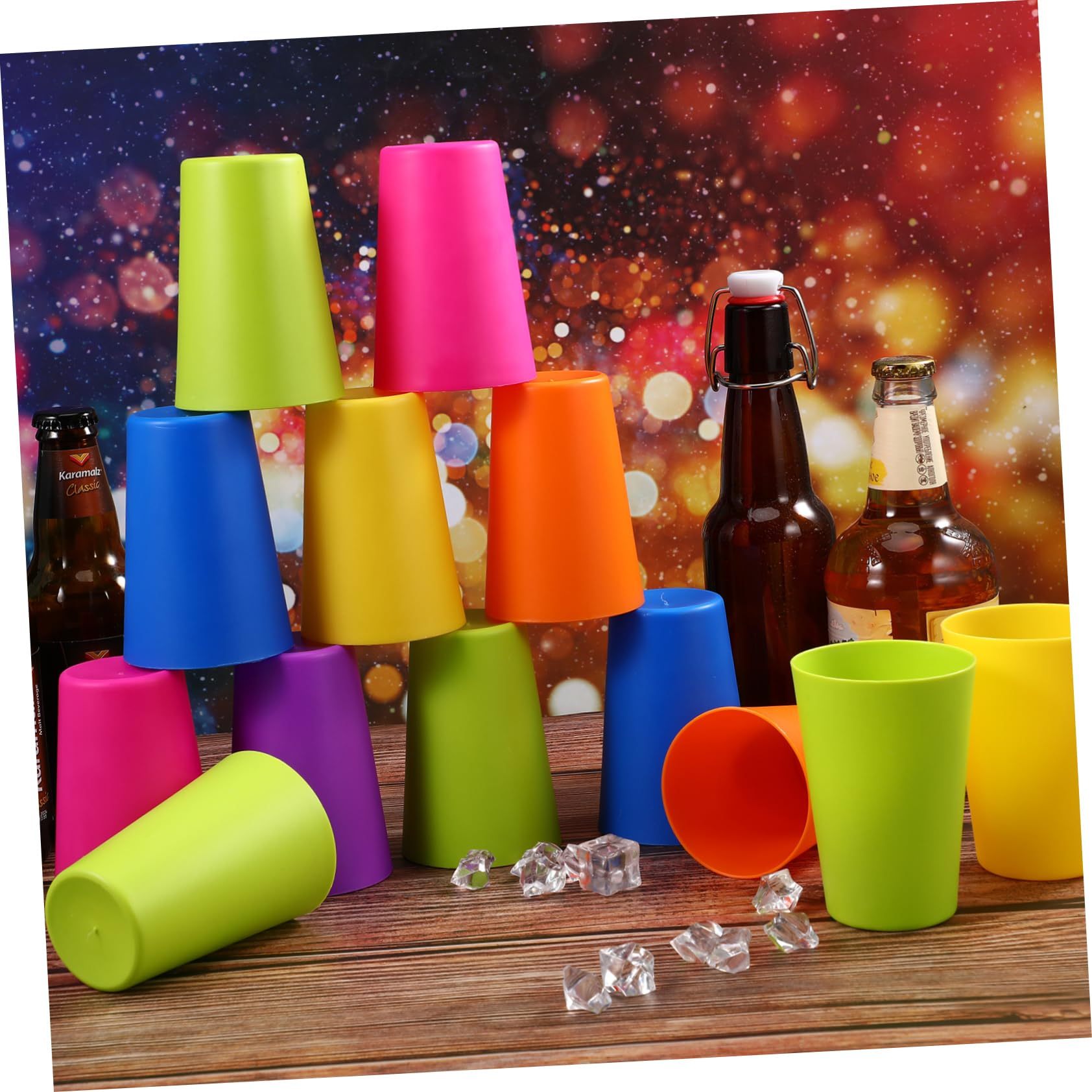 6-Piece Colorful Plastic Drinking Cup Set, Durable and Stackable, Suitable for Fruit Juice, Milk, Coffee, Ice Cream, Microwave and Dishwasher Safe, Kitchen Cup