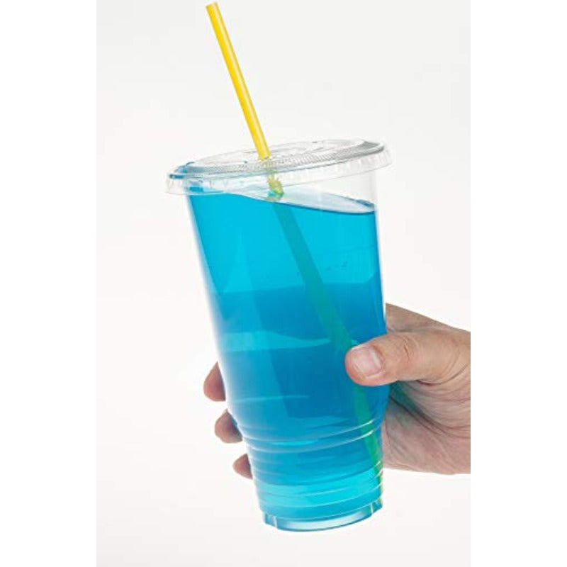 Cup series 32oz Clear Plastic cups with Flid lids with X hole 25sets, Disposable Drinkware, Catering Essentials, Functional Cups, Stackable Cups, Durable Plastic, Pet Film Coating, Plastic Drinkware, Lidded Cups