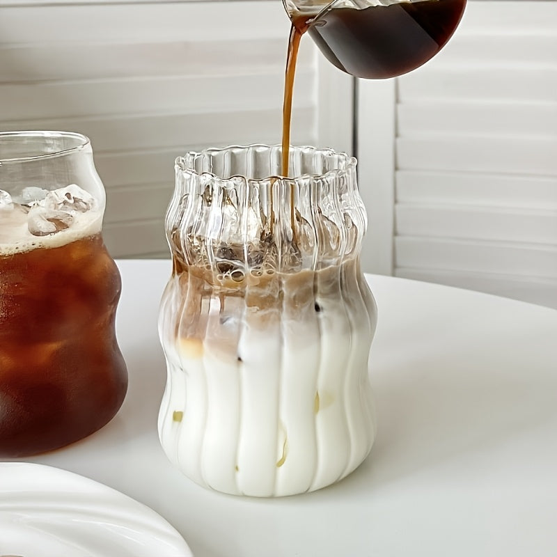 BPA-Free Glass Coffee Cups 4pcs\u002F6pcs BPA-Free Borosilicate Glass Coffee Cups with Straws | U-Shaped Insulated Tea Cups for Cold Drinks, Cloud Design, Hand Wash Only, Perfect for Labor Day & Thanksgiving Gifts