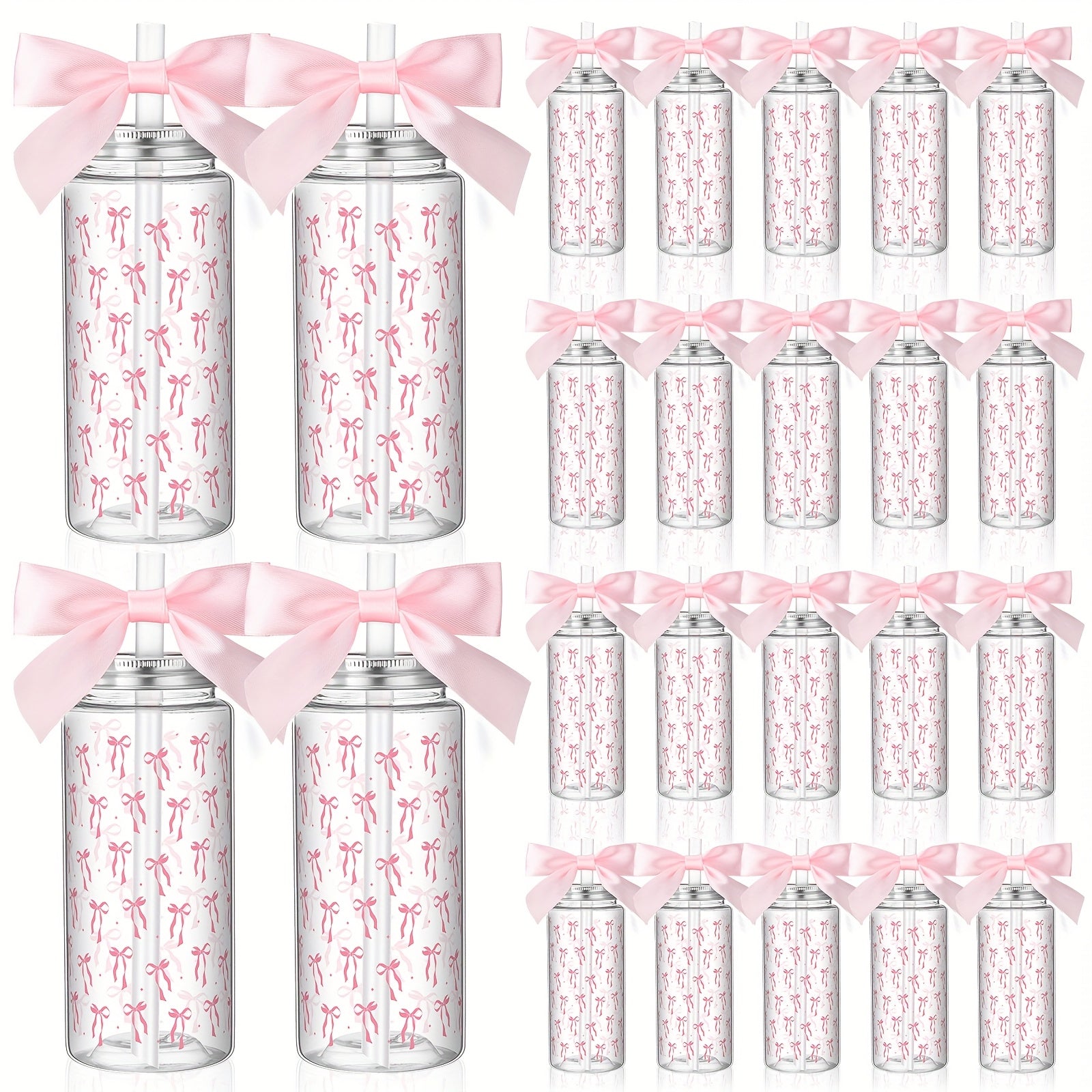 24pcs Pink Bow Plastic Cups Coquette Bow Aesthetic Cup with Lids And Straws 14 Oz Reusable Cute Bow Plastic Tumbler with Ribbon Bow for Women Birthday Bridal Shower Wedding Party Supplies Halloween&Christmas