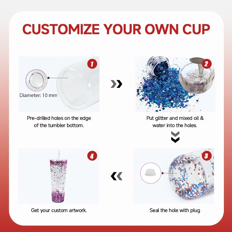 25pcs 24oz Clear Double-Wall Plastic Tumblers with Pre-Drilled Holes, Lids & Straws - BPA-Free, Hand Wash Only, Perfect for Snow Globe Cups & DIY Crafts, Featuring Cute Cartoon Animal Designs, Snowflake Craft